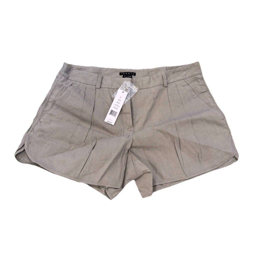 Theory Womens Jitkah Crunch Linen Light Sage Gray Pleated Shorts 2 NWT $180